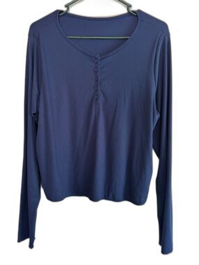 Women's Long-Sleeve Henley Top Blue SHEIN Size 2XL Daisy Plus